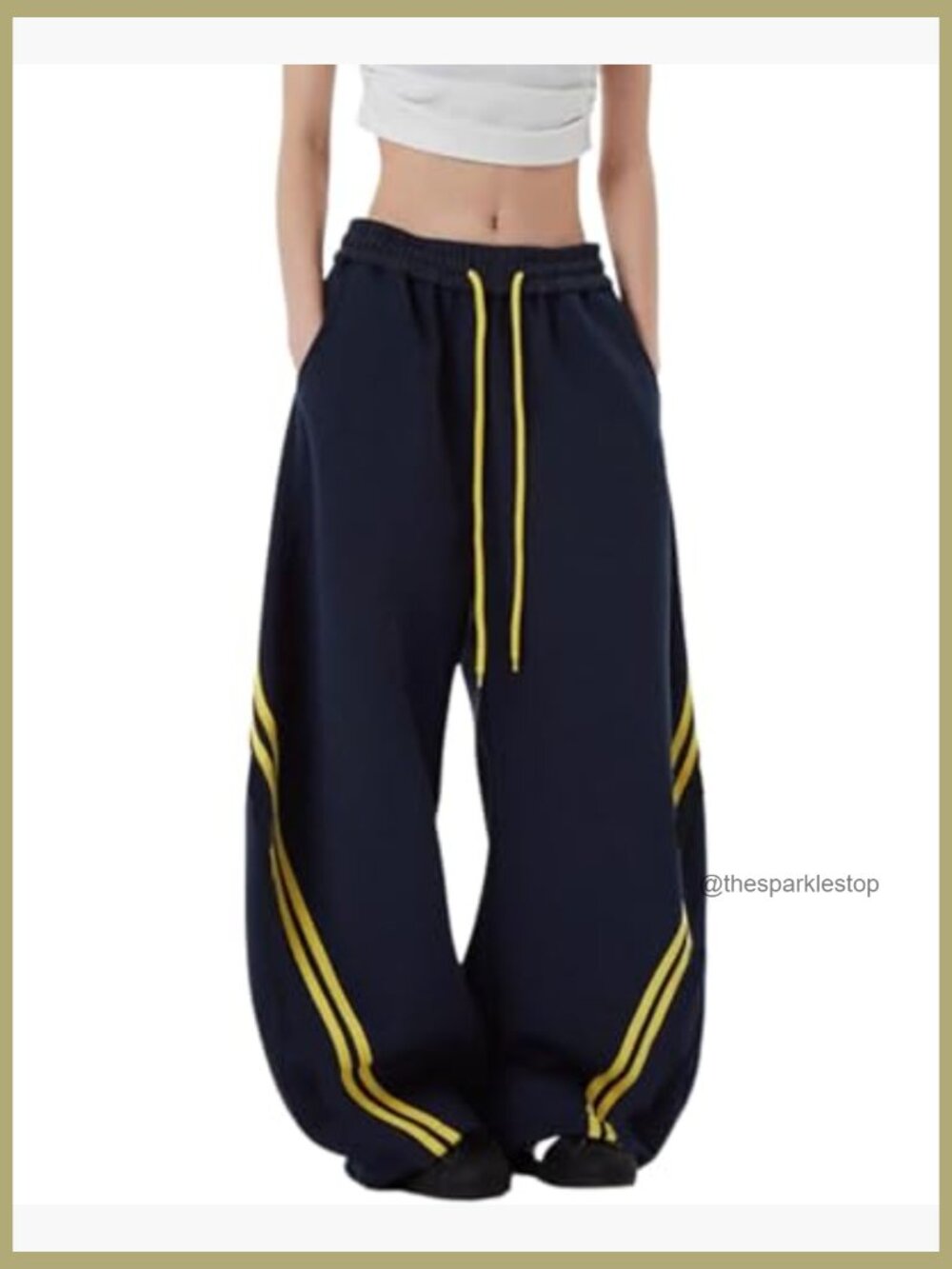 Baggy Sweatpants Barrel Leg Oversized Striped Drawstring Lounge Pants with - Picture 3 of 6